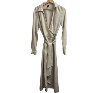 NEW X-Company Collared Belted Wrap Long Sleeve Maxi Dress Cardigan in Beige